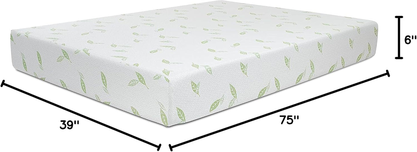 NapQueen Twin Size, 6 Inch Anula Green Tea Infused Memory Foam Mattress, Bed in a Box, CertiPUR-US Certified