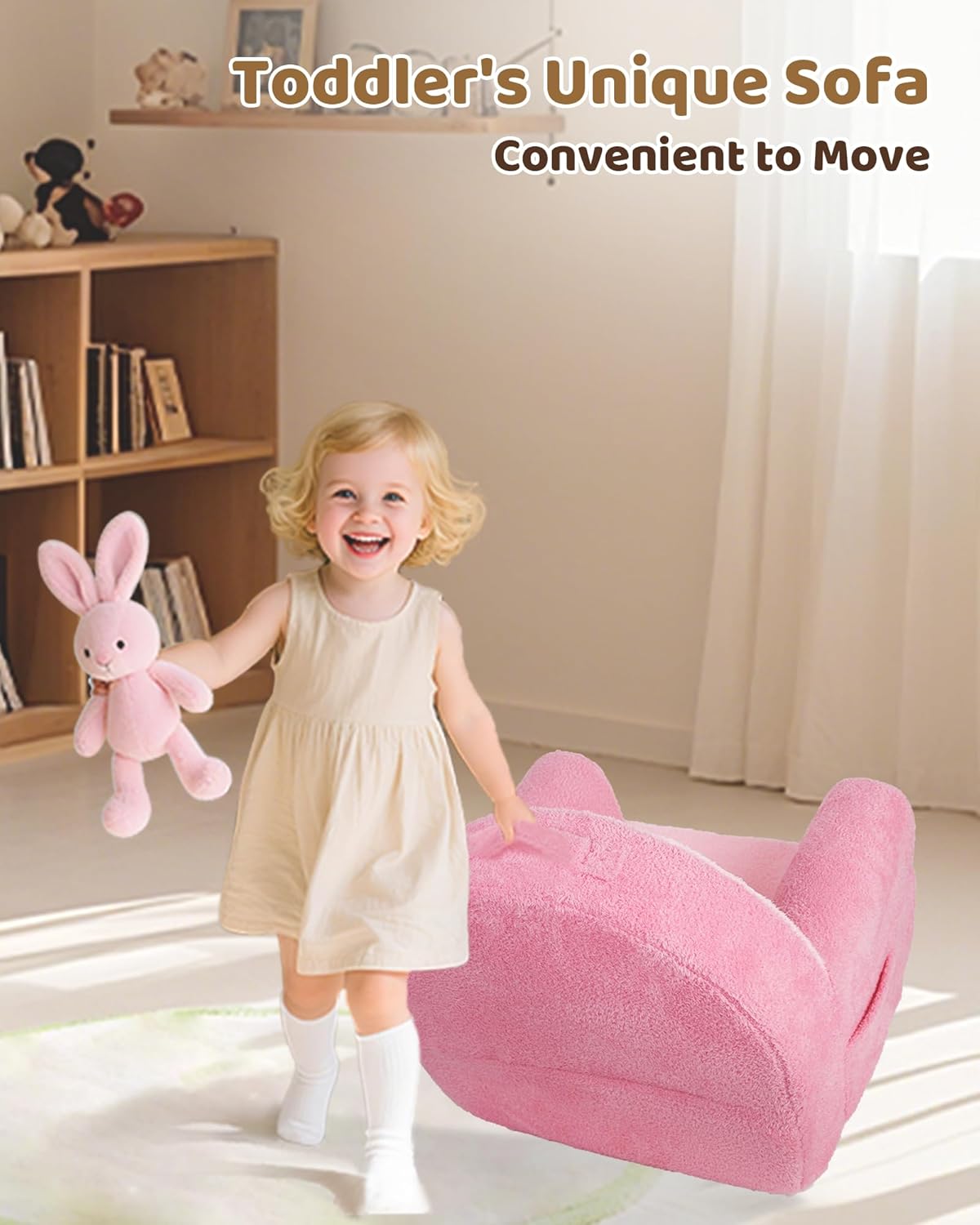 Toddler Chair, Comfy Foam Kids Couch with Soft Velvet Cover, Toddler Couch for Gaming and Studying, Kids Sofa That Fits Nicely with Any Modern Decor, Pink