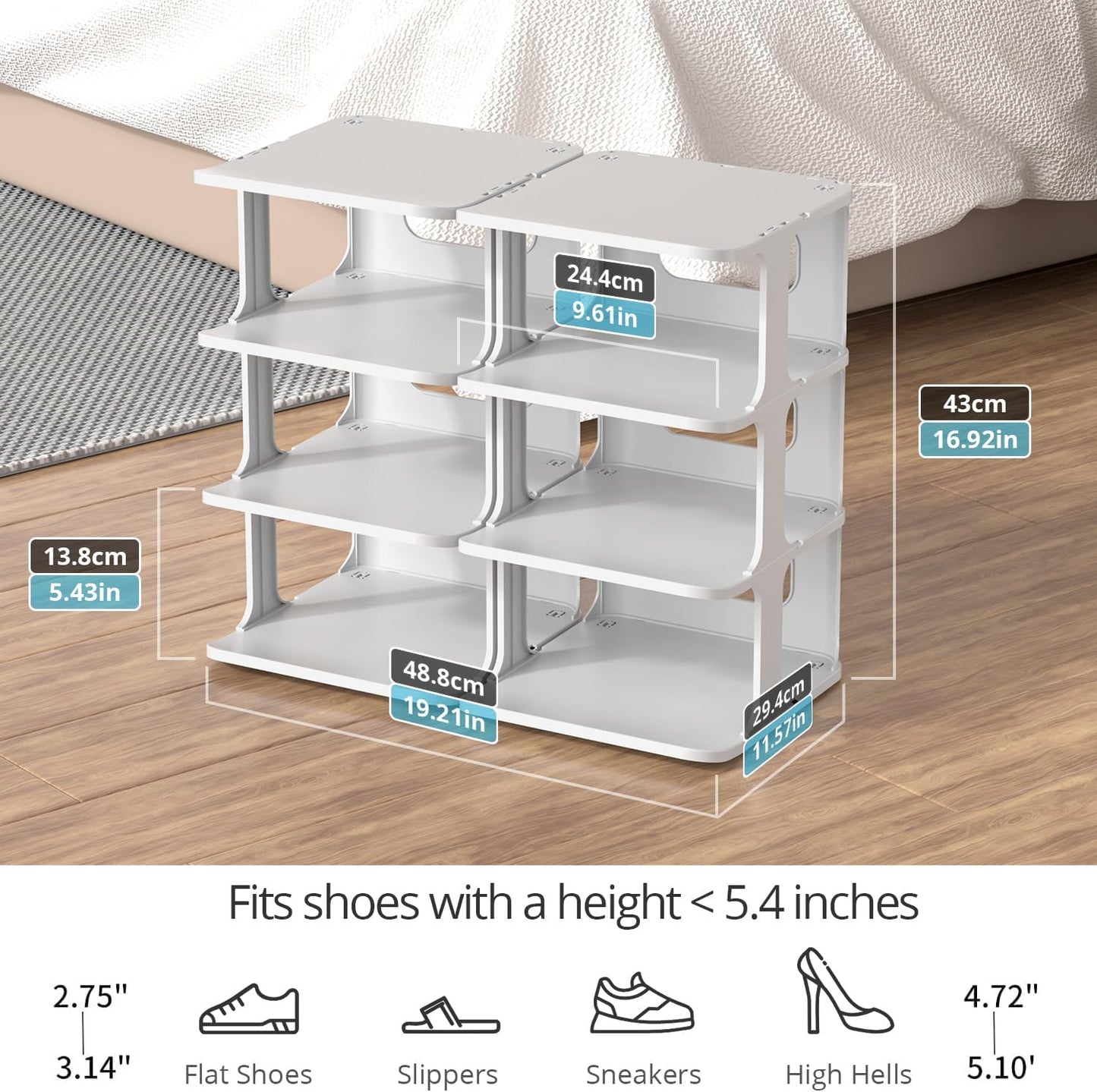 ZOINLIY Stackable Shoe Organizer for Closet, Small Shoe Rack for Entryway, Bedroom, Dorm Rooms, Free Standing Shoe Shelf, Plastic Shoe Cubby for Small Space, Grey Space Saver Shoe Holder