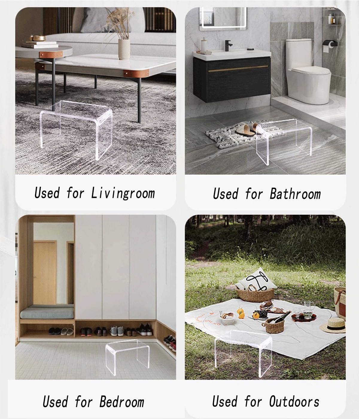 Acrylic Kids' Step Stool – Clear Small Footstool for Bathroom, Kitchen & Bedroom, 12.5”x9.7”x9”, Holds 200lbs, Multi-Use as Toilet Stool, Shower/Water-Resistant Stool, Seating and Placing Items