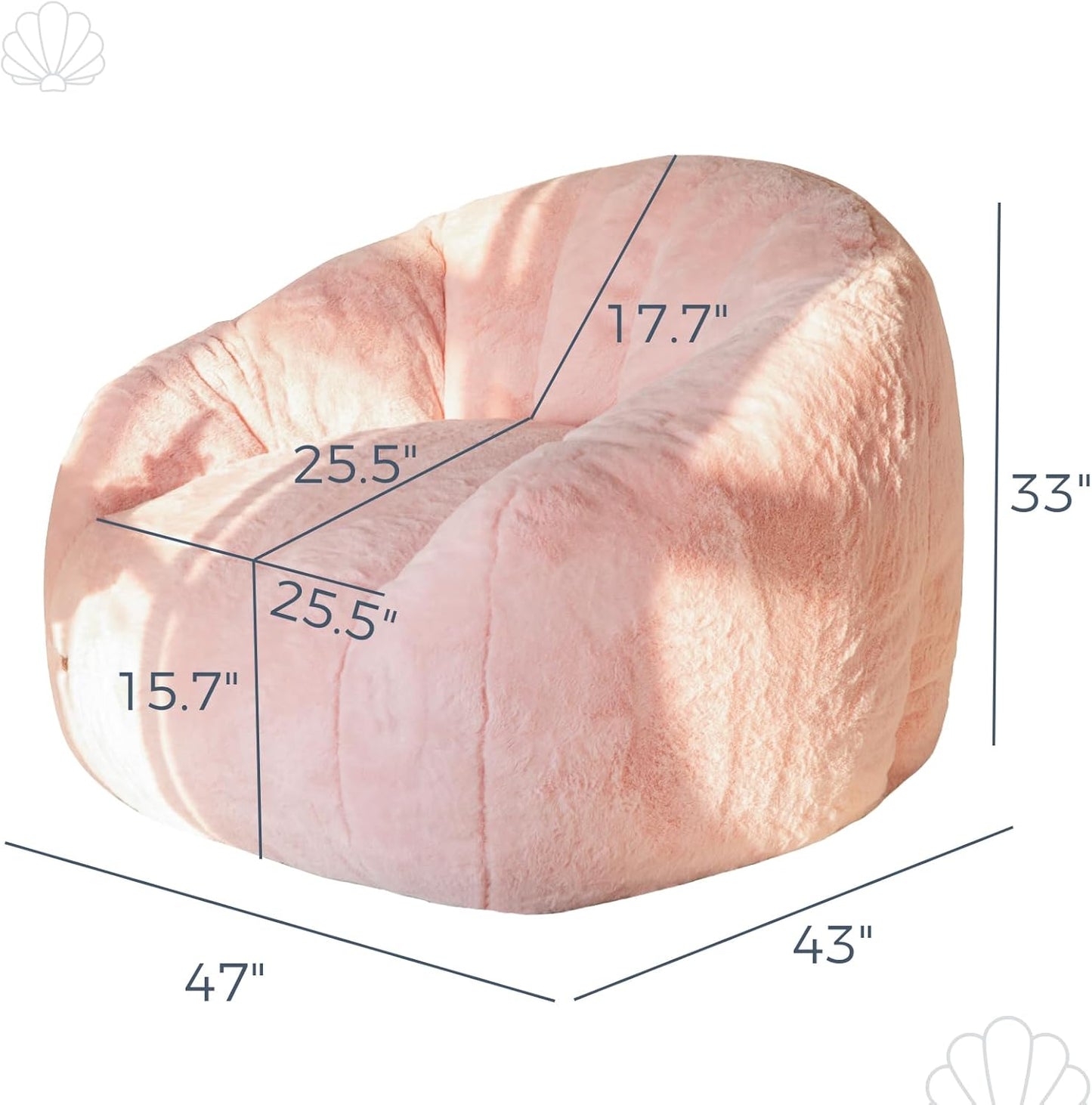 MAXYOYO Giant Bean Bag Chair, Oversized Bean Bag Couch for Adults and Kids, Faux Fur Shell-Shaped Large Chair with Filler, Stuffed Big Accent Sofa Lounge Floor Sofa for Gaming, Reading, Pink