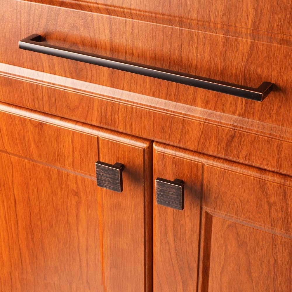 KOOFIZO Solid Square Bar Cabinet Handle - Oil Rubbed Bronze Furniture Pull, 10 Inch/256mm Screwhole Distance, 1-Piece for Kitchen Cupboard Door, Bedroom Dresser Drawer, Bathroom Wardrobe Hardware