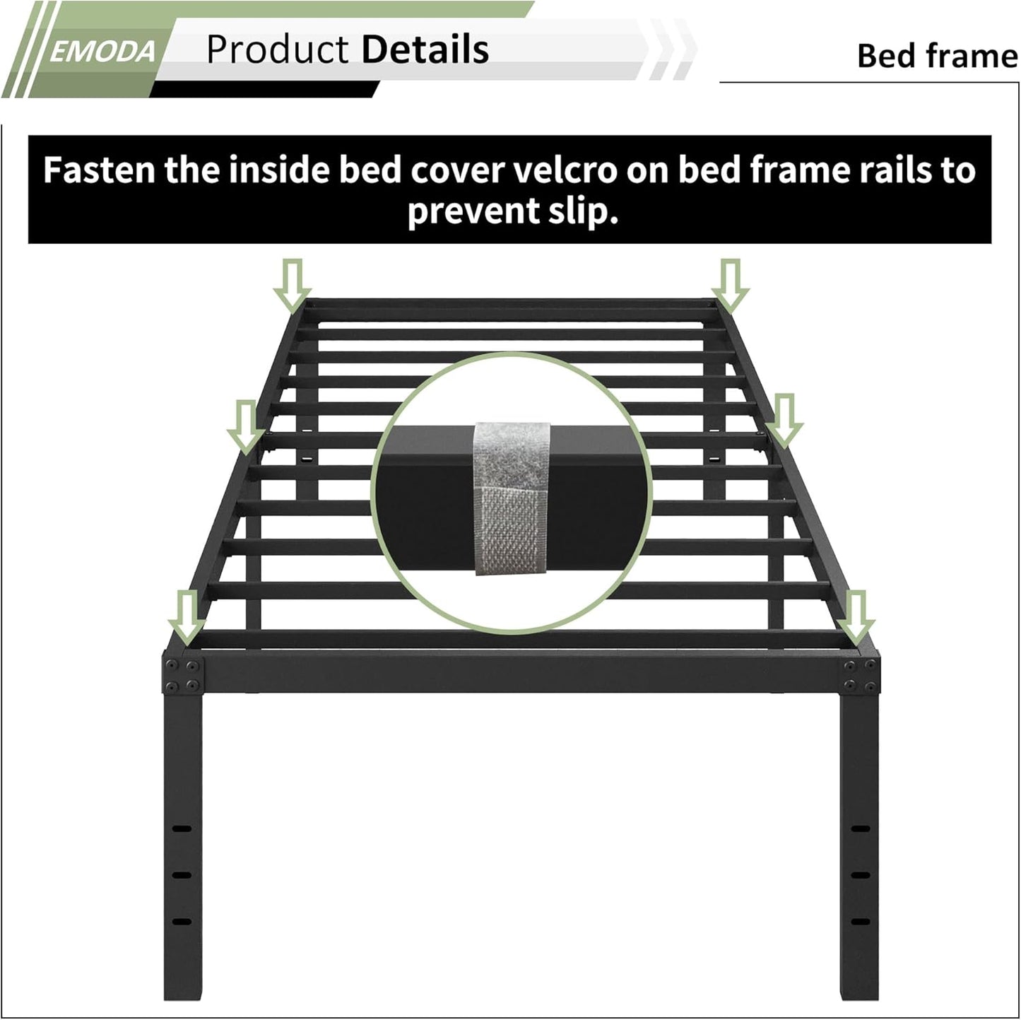 EMODA 18 Inch Twin XL Bed Frames with White Cover, Heavy Duty XL Twin Metal Platform Bed Frame No Box Spring Needed, Noise Free, Easy Assembly