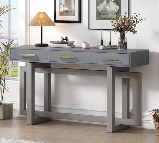 57” Entryway Console Sofa Table with Storage Drawers, Long Narrow Behind Couch Furniture for Living Room, Entrance, Hallway, Front Door, Antique Gray