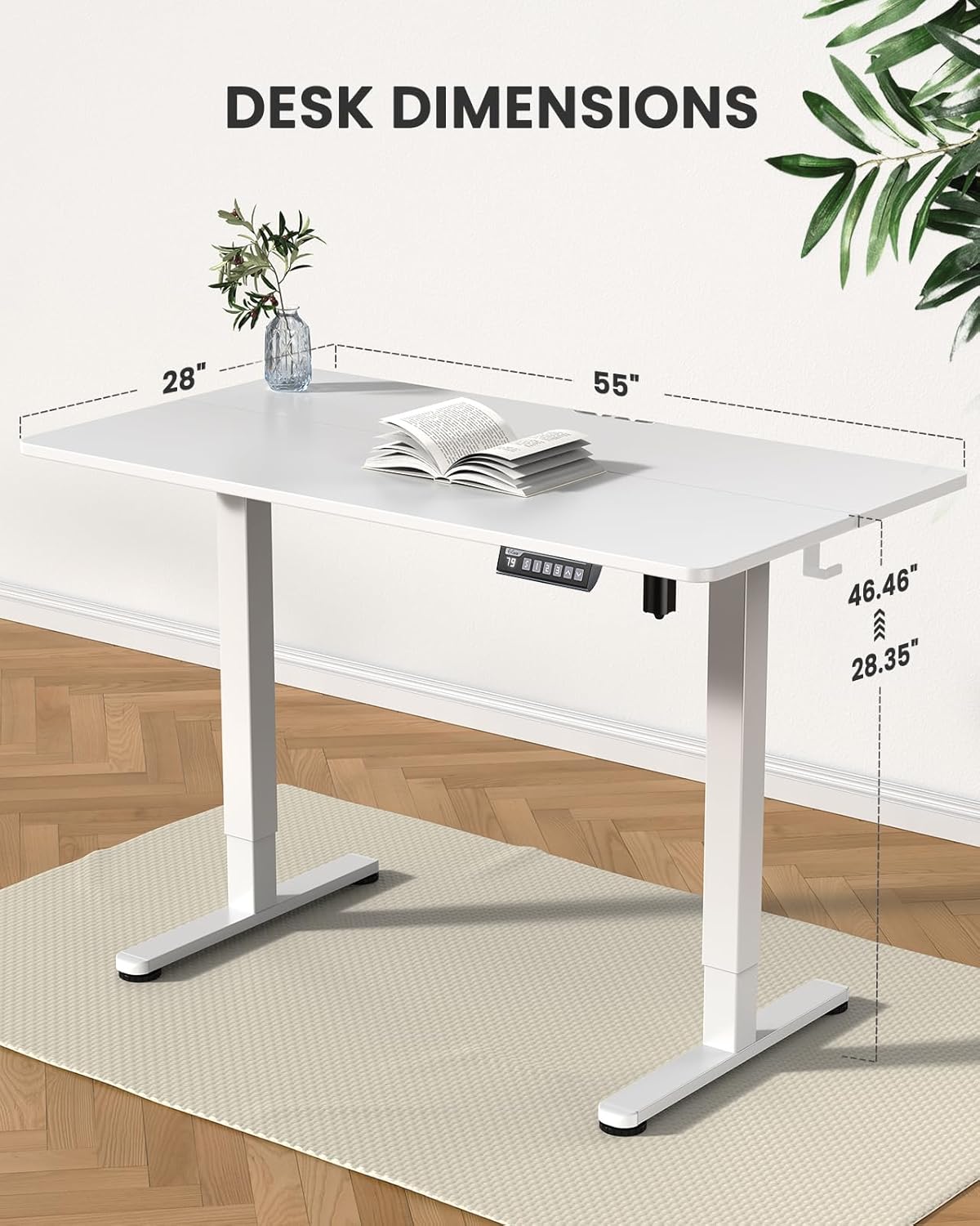 ErGear Height Adjustable Electric Standing Desk, 55 x 28 Inches Sit Stand up Desk, Large Memory Computer Home Office Desk with Two-Piece Desktop (White)