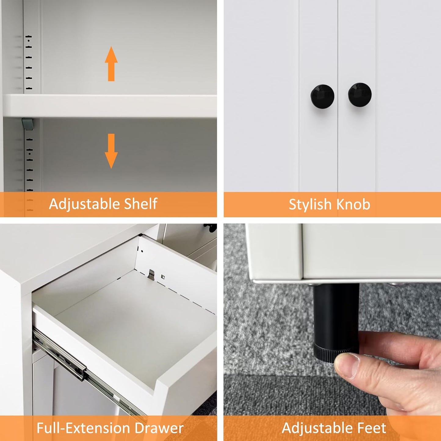 Metal Storage Cabinet with 2 Drawers and Adjustable Shelf, Sideboard Buffet Cabinet for Home, Office, Hallway, Entryway, Living Room, Kitchen Pantry and Dining Room (34.8" H, with Feet, White)