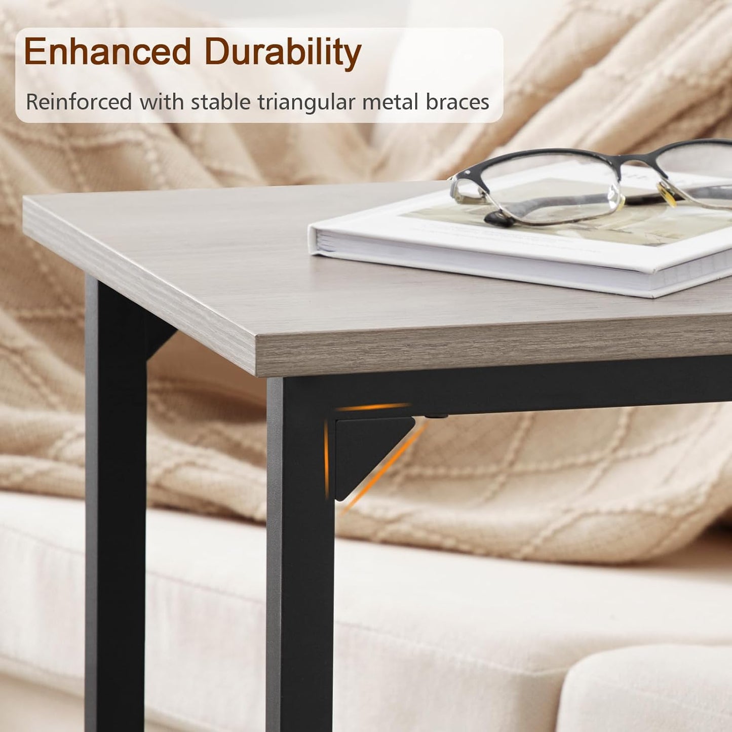 AMHANCIBLE C Shaped End Table Set of 2, Couch Tables That Slide Under, TV Tray Snack Table for Sofa, Small Side Table for Couch, Small Space, Living Room, Greige HET02CGY