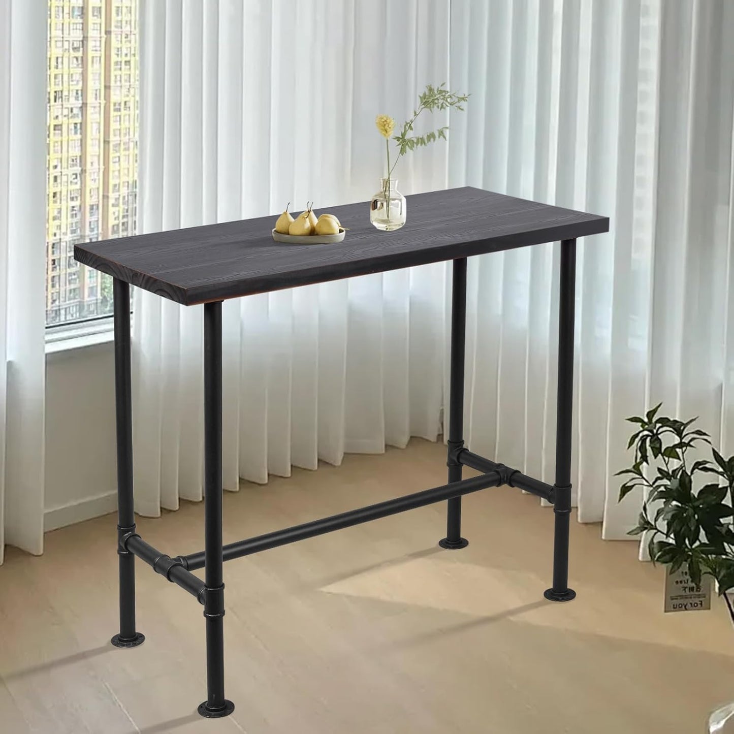 41.3inch Height Industrial Bar Table Rustic Pipe Design Kitchen Dining Table Farmhouse Office Meeting Computer Desk for 4-5 People Bistro Cafe Tables Rectangle