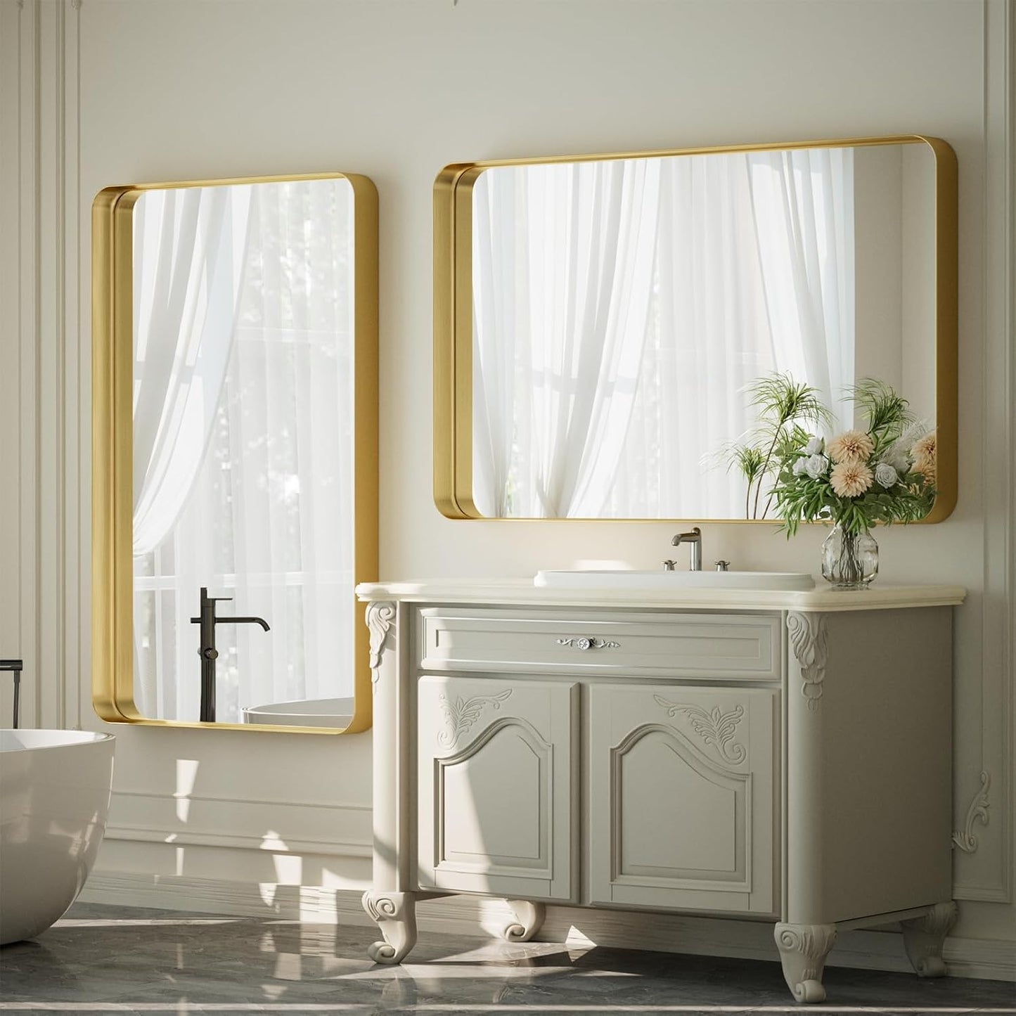 55"x 30" Gold Bathroom Mirror - Aluminum Framed Wall Mirror, Bathroom Wall Mounted Vanity Mirror, Bedroom, Living Room Wall Mirror, Hang Horizontally or Vertically