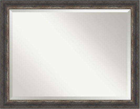 Amanti Art Brown Wall Mirror 35x45 Bark Rustic Char Rectangle Bathroom Mirror for Wall Decor Living Room, X-Large Rustic Farmhouse Frame, Hangs Horizonally and Vertically, Bathroom Decor, Beveled Edge