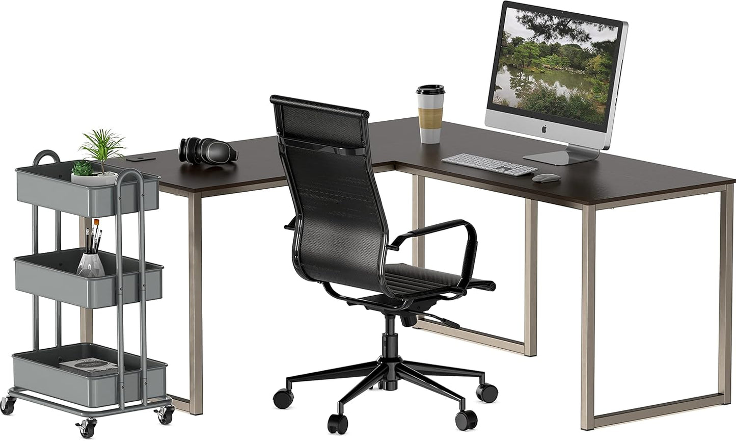 SHW Mission 55 x 60 Inches L-Shape Home Office Computer Desk, Espresso