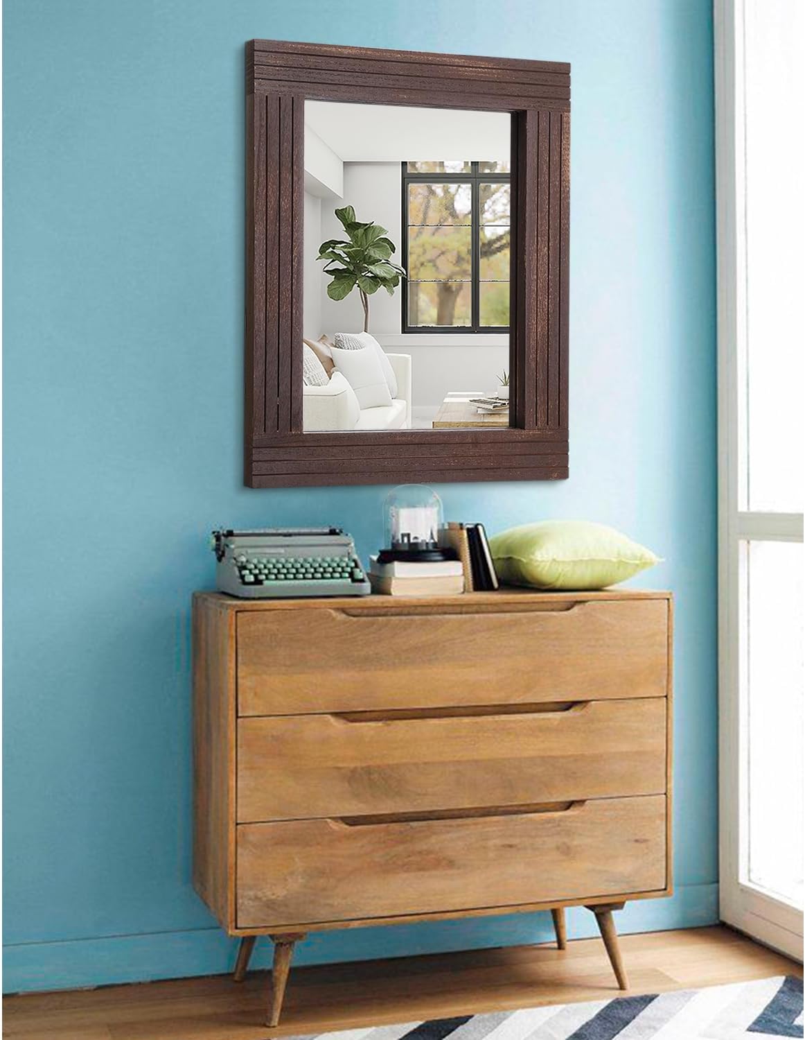 Mirrors for Wall Rustic Wooden Frame Rectangle Mirror Vintage Hanging Mirror for Bedroom Bathroom Living Room Farmhouse Wall Decor Brown Large 20" x 16 "