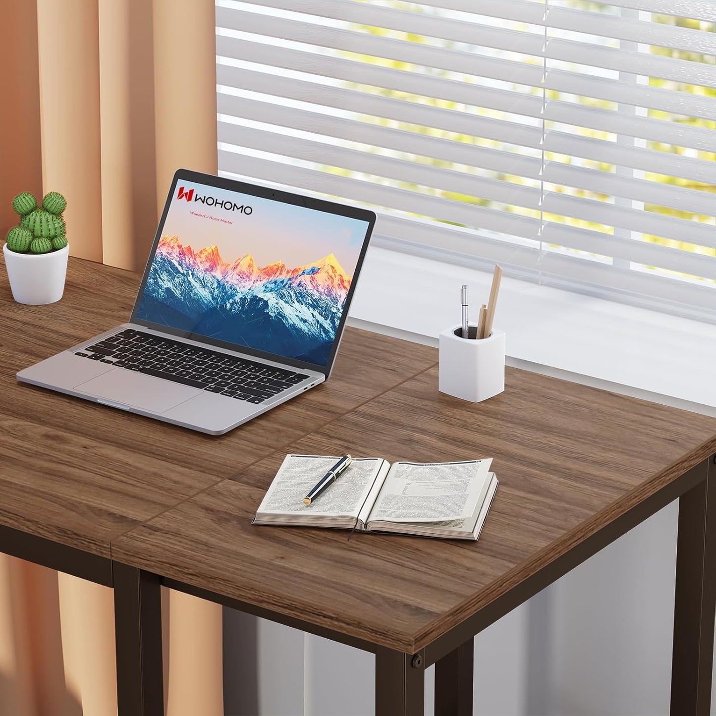 SINPAID 40" Vintage Desk with Shelves, Sturdy Dark Brown Desks with Storage, Rustic Desk Wooden