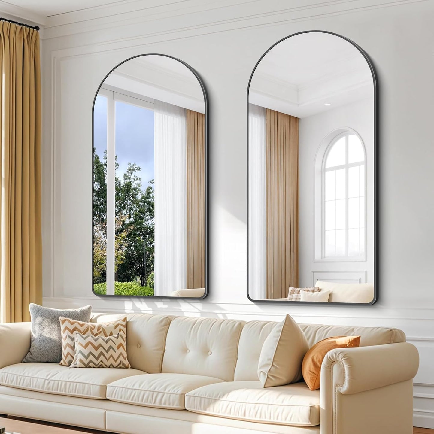 Arched Bathroom Mirror, 30"x50" Black Arched Mirror for Bathroom, Wall Mounted Mirror, Gold Vanity Wall Mirror Metal Frame for Bedroom, Entryway, Living Room, Vertically Hanging