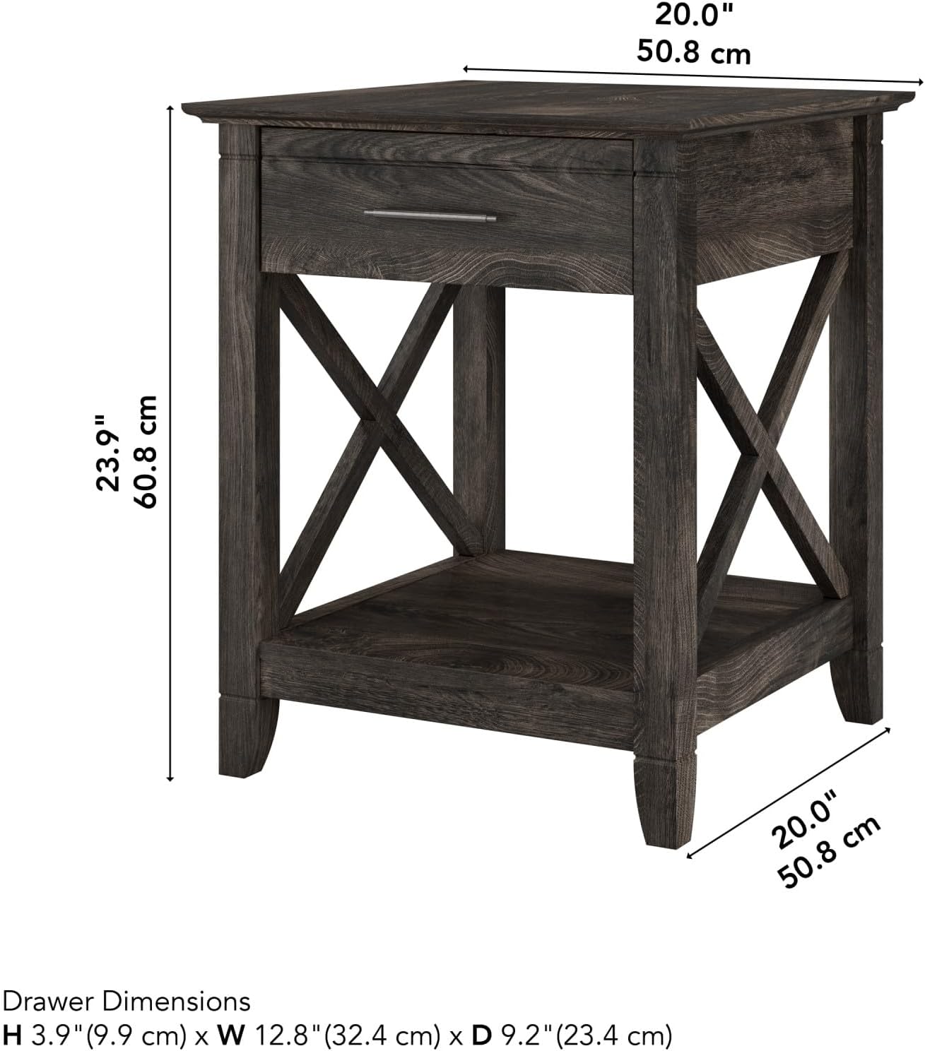 Bush Furniture Key West Small End Table with Storage | Modern Farmhouse Accent Shelf for Living Room in Dark Gray Hickory