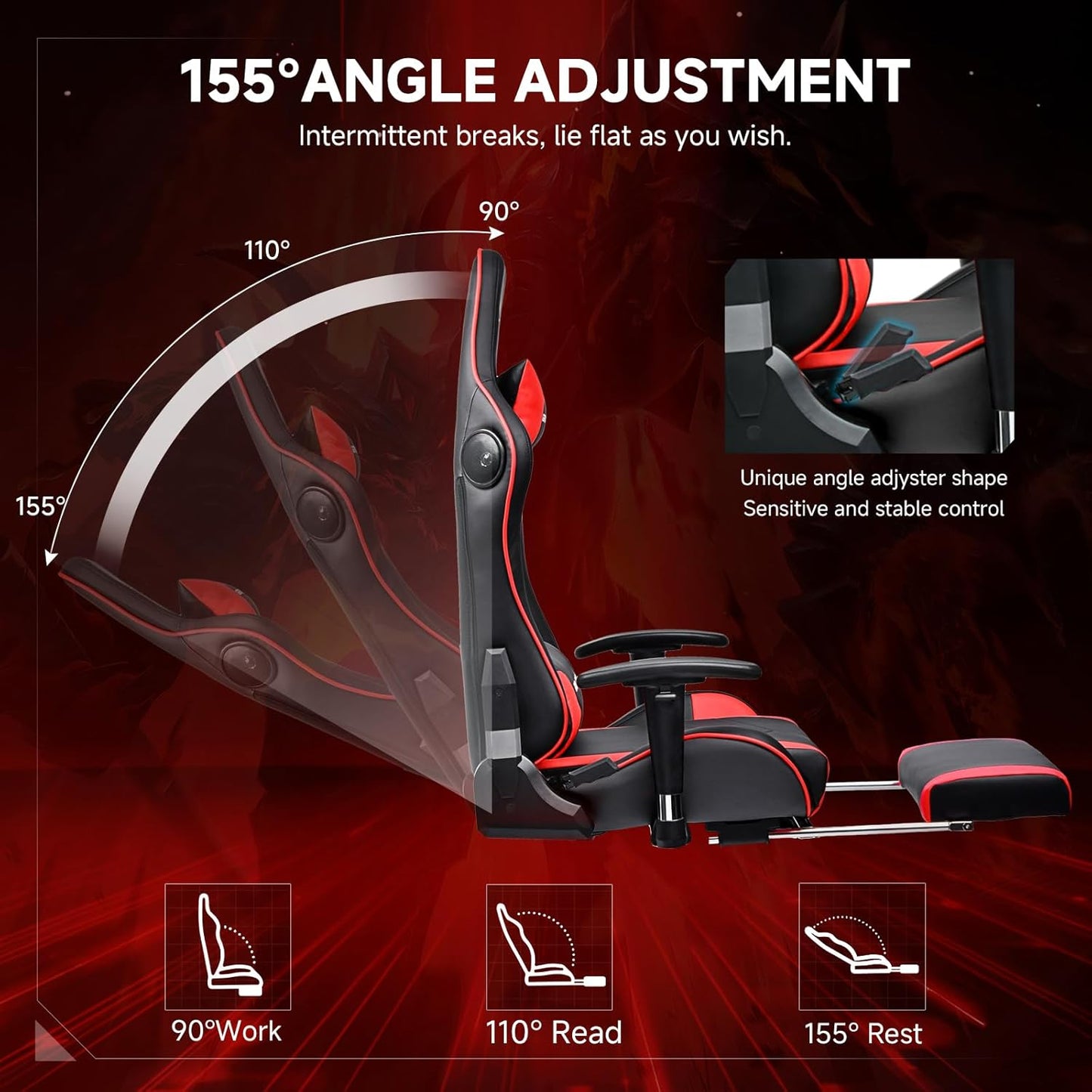 GTPLAYER Gaming Chair with Bluetooth Speakers, Adjustable Backrest and Height, 3D Armrests, Footrest, Ergonomic Computer Chair for Gamers (Brick Red)