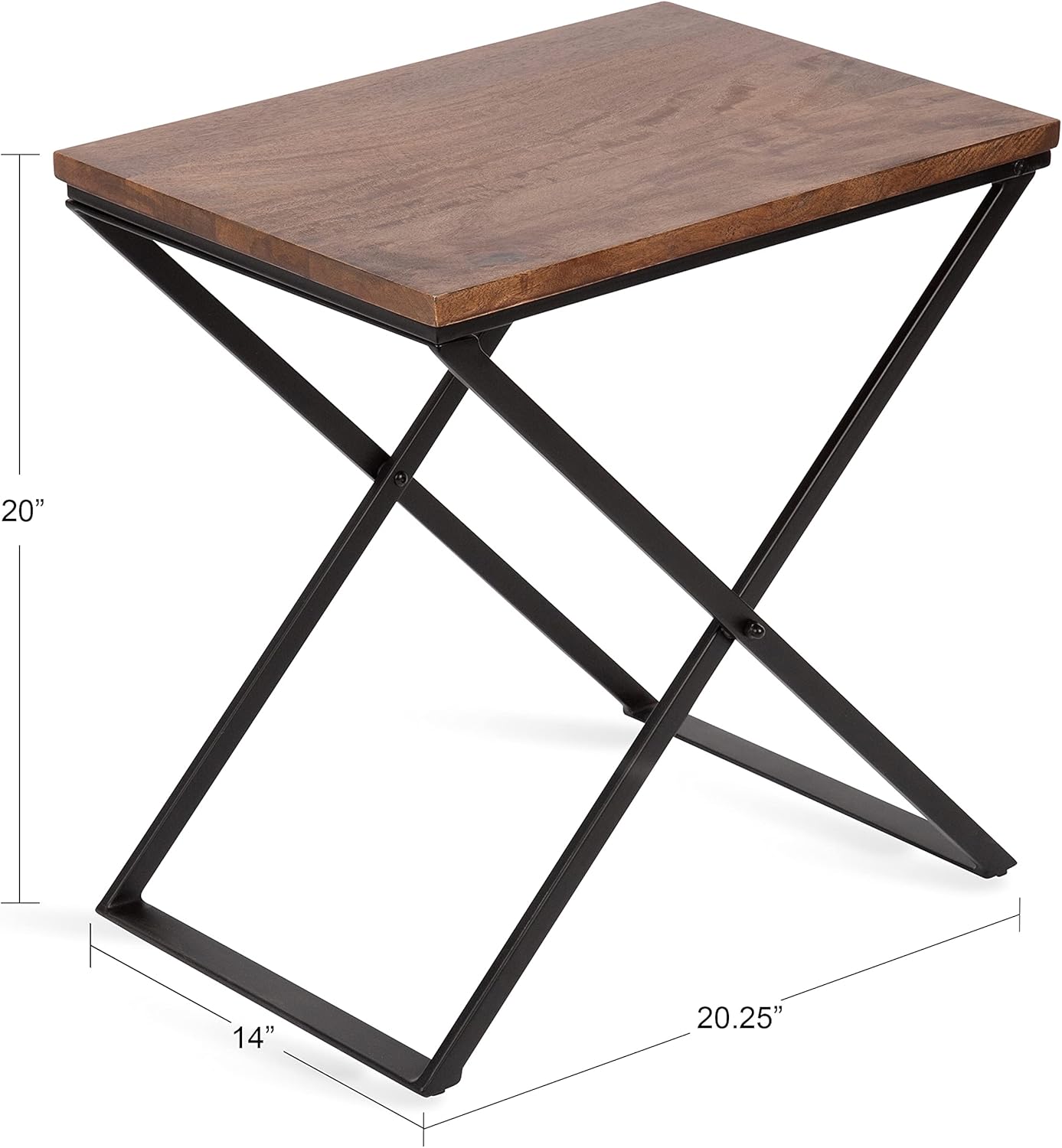 Kate and Laurel Laraway Modern Side Table, 20 x 14 x 20, Rustic Brown and Black, Metal Bedroom Nightstand Table with Solid Wood Tabletop and Foldable Frame