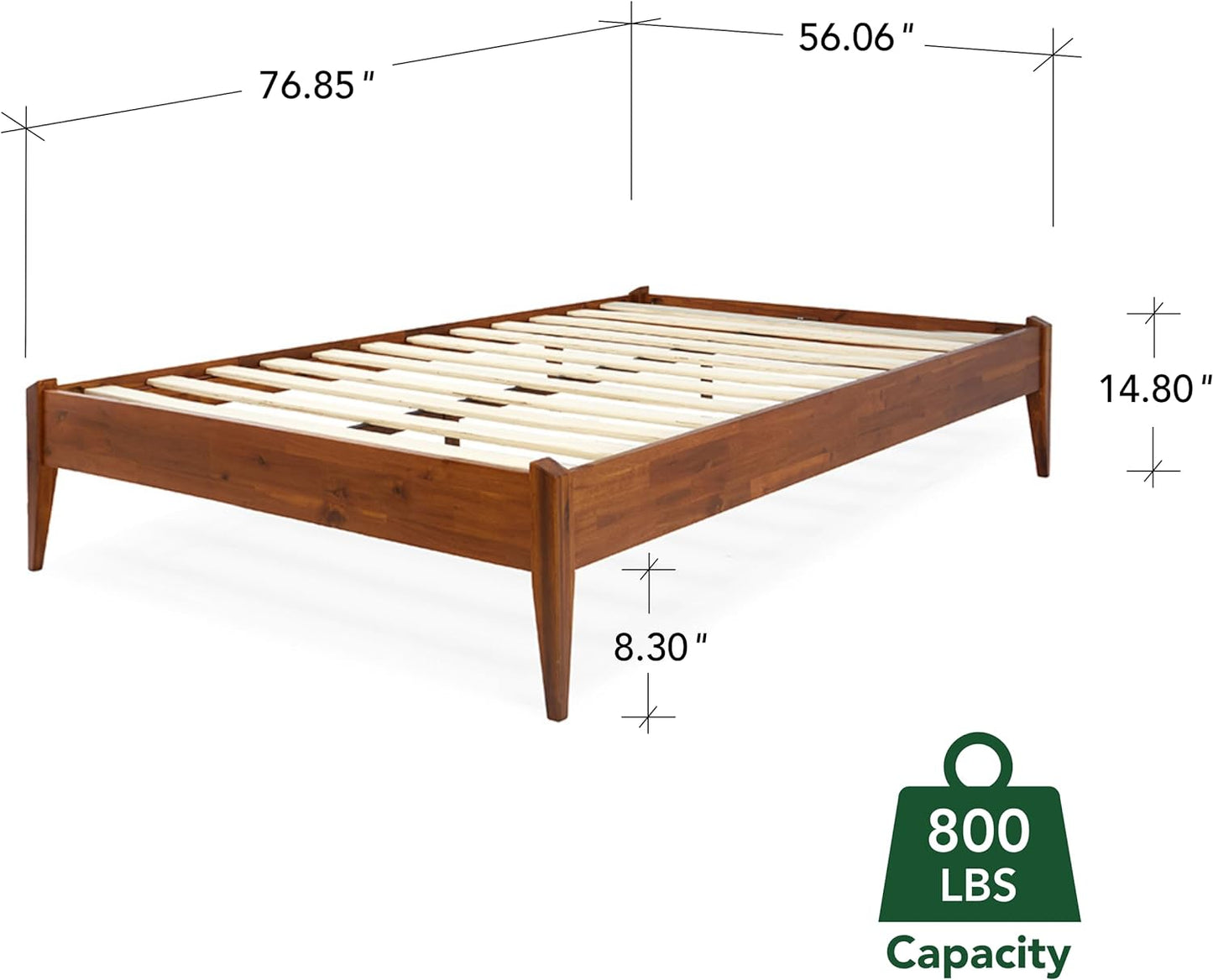 Bme Dinkee 15 Inch Signature Bed Frame Without Headboard - Modern & Minimalist Style with Acacia Wood - 12 Strong Wood Slat Support - Easy Assembly - No Box Spring Needed - Caramel, Full