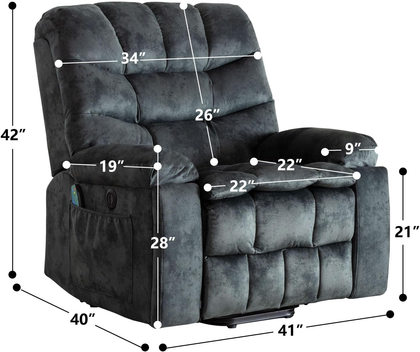 Phoenix Home Large Power Lift Recliner with Massage and Heat for Elderly, Heavy Duty & Safety Motion Reclining Mechanism, Ergonomic Electric Wider Chair with USB Port, 2 Hidden Cup Holders, Gray Green