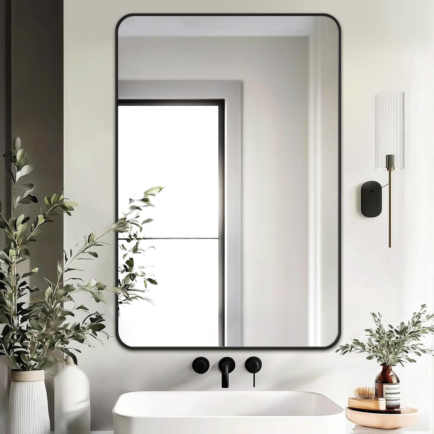 Delma Bathroom Mirror, Black Framed Bathroom Mirror for Over Sink, High-Definition Vanity Mirror, Versatile Mirror for Bathroom, Hangs Horizontally or Vertically(36x24, Black)