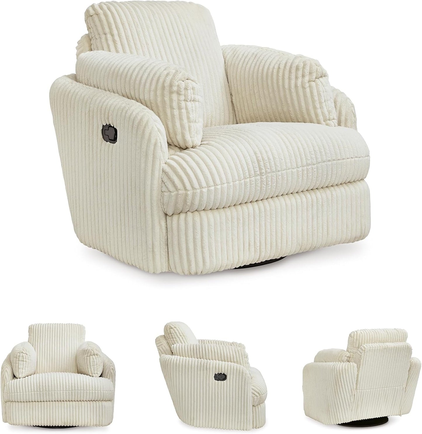 Signature Design by Ashley Tie-Breaker Contemporary Manual Press-Back Swivel Glider Rocker Recliner with 2 Bolster Pillows and Hidden Storage, White