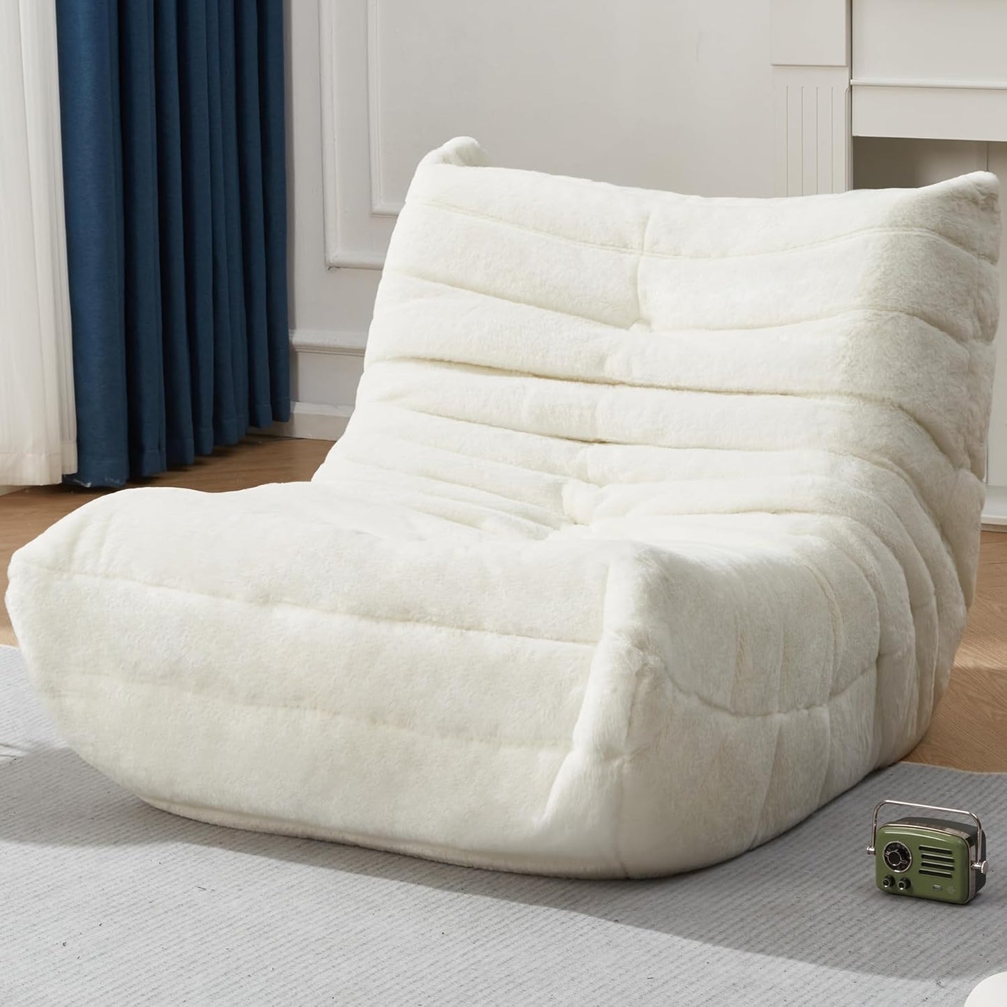 Bean Bag Chairs for Adults Giant Bean Bag Chair Memory Foam BeanBag Chair Big Bean Bag Sofa with Filler Faux Fur Fireside Beanbags Lazy Sofa for Living Room Bedroom Dorm Office (White Plush)