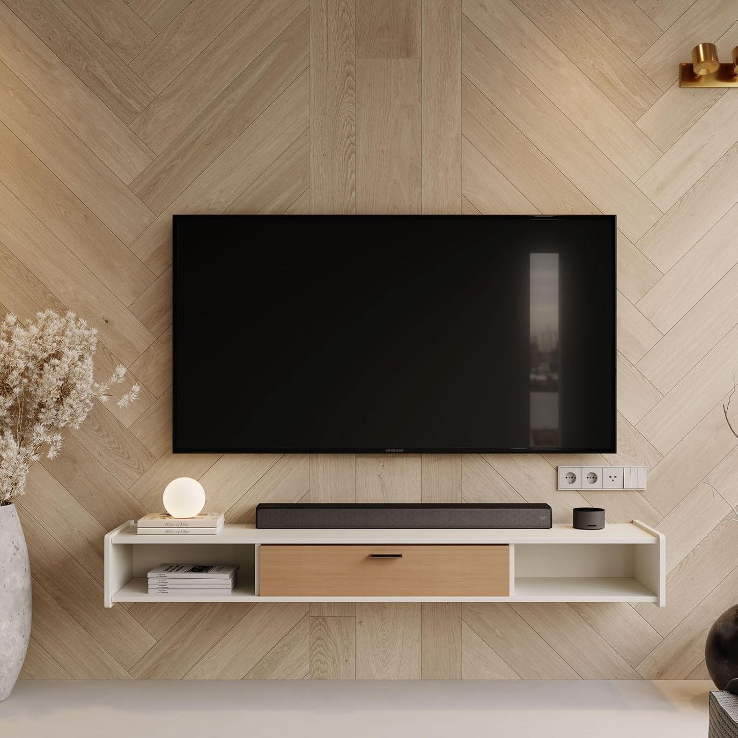 94'' Floating TV Stand,Wall Mounted TV Console,Floating TV Cabinet,Under TV Shelf for Bedroom Living Room(White)