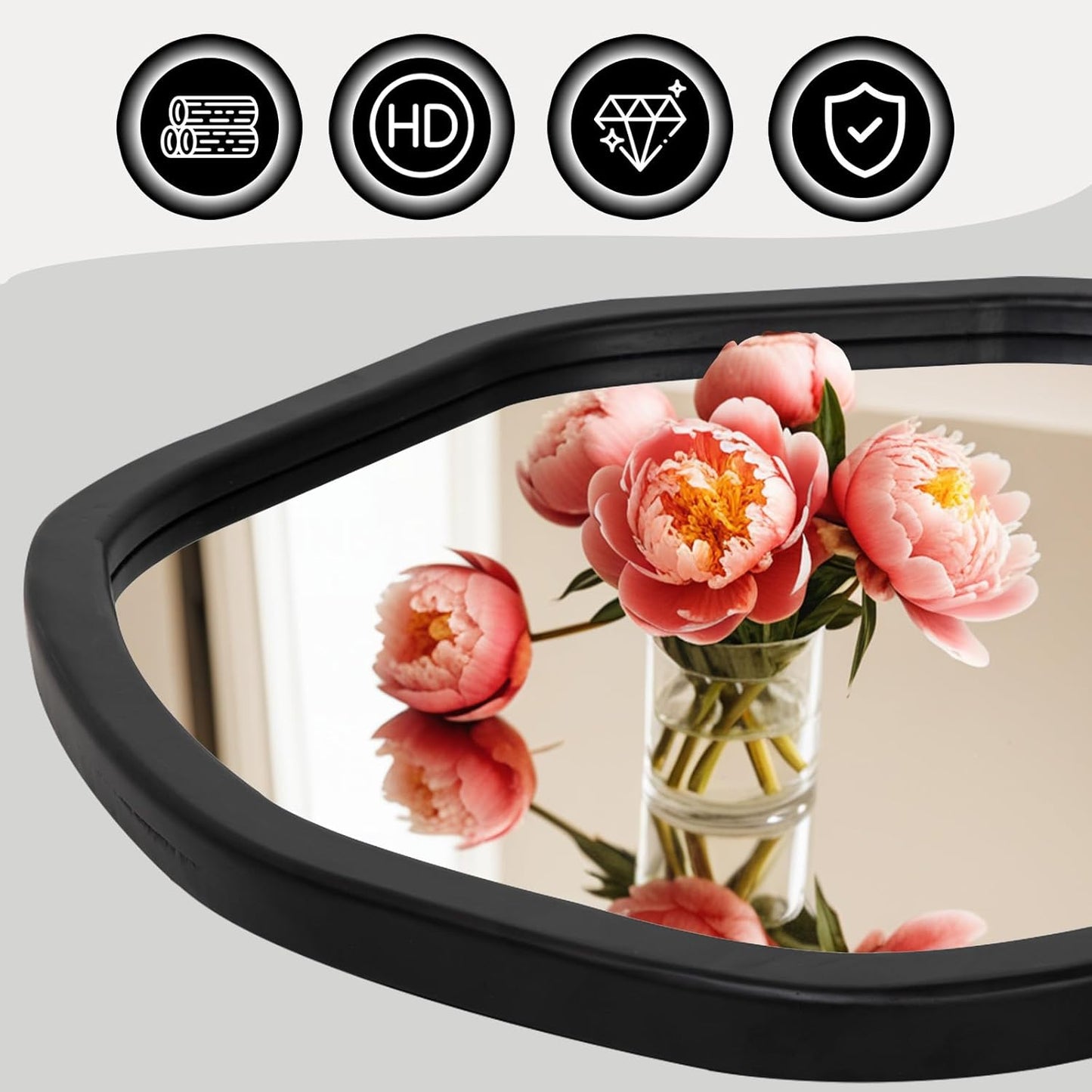 ULIKE Round Wood Mirror, 30 Inch Black Asymmetrical Circle Vanity Mirror with Wood Frame, Modern Decorative Wall Mount for Bathroom Bedroom Living Room Entryway