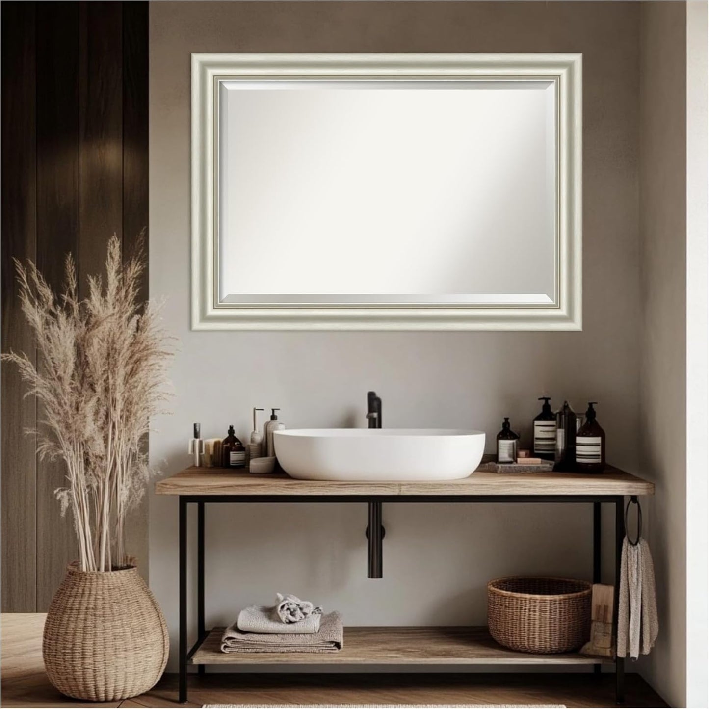 Amanti Art Bathroom Mirror for Over Sink, 30x42 Sophia Silver Rectangle Vanity Mirror, Large Traditional Frame, Hangs Horizonally and Vertically, Bathroom Wall Decor, Beveled Edge
