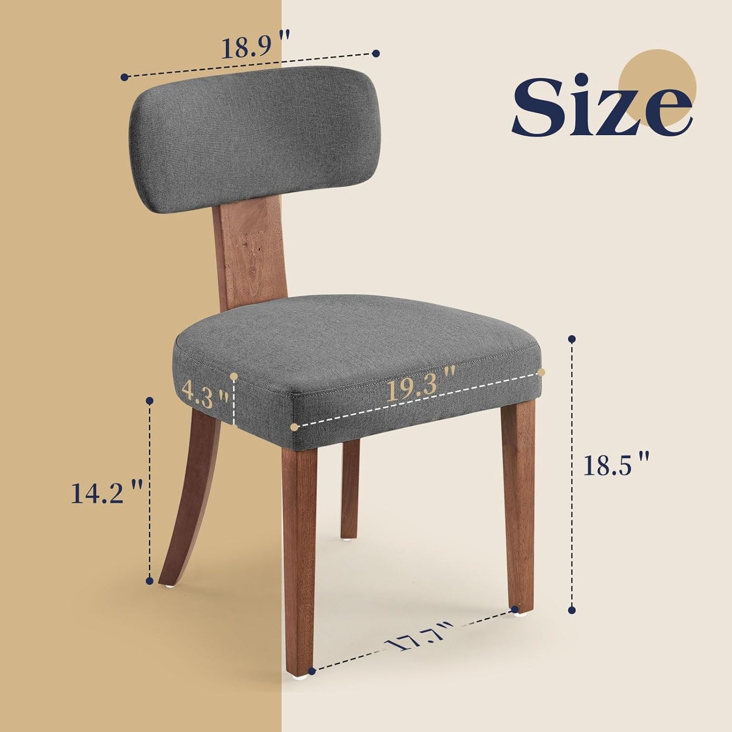 Mid Century Modern Dining Chairs Set of 4, Linen Upholstered Kitchen Chairs with Curved Backrest & Adjustable Legs for Living Room/Lounge, Easy to Install, Grey Linen