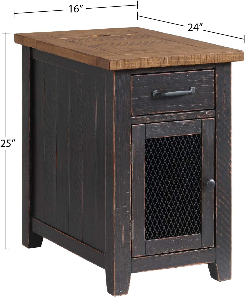 Martin Svensson Home Chairside Table - Antique Black and Honey - Rustic Style - with One Drawer and Cabinet for Storage