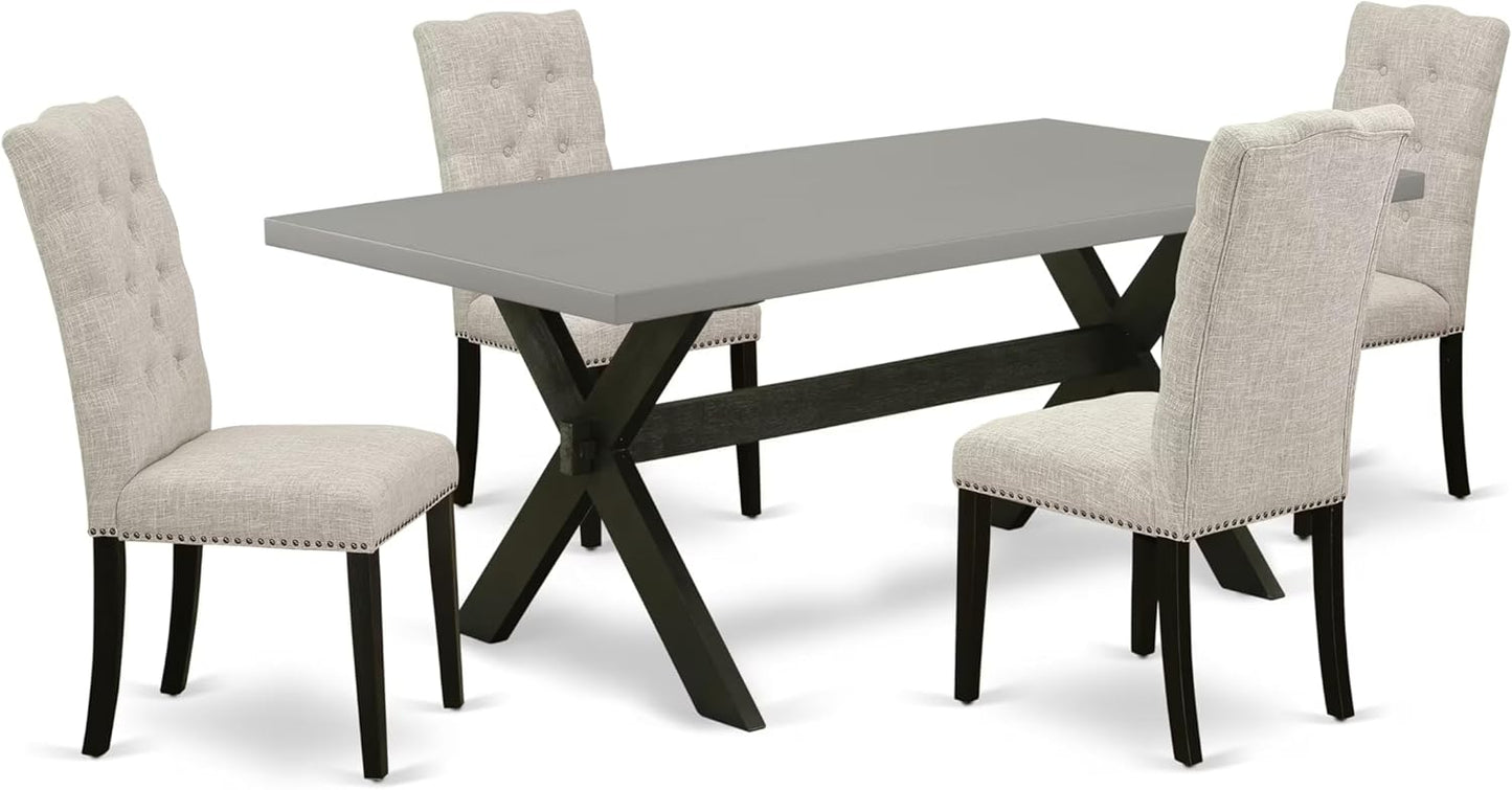 East West Furniture X697EL635-5 5 Piece Dining Set Includes a Rectangle Dining Room Table with X-Legs and 4 Doeskin Linen Fabric Upholstered Parson Chairs, 40x72 Inch, Multi-Color