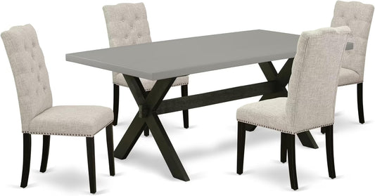 East West Furniture X697EL635-5 5 Piece Dining Set Includes a Rectangle Dining Room Table with X-Legs and 4 Doeskin Linen Fabric Upholstered Parson Chairs, 40x72 Inch, Multi-Color