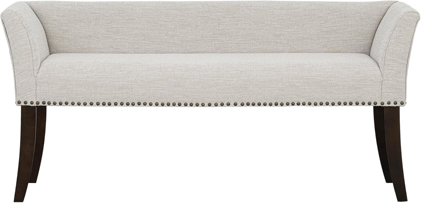 Madison Park Accent Bench for Living Room, Upholstered with Nailhead Trim, & Padded Seat Entryway Bench Small, End of Bed Bench with Back, 49.5" W x 19.25" D x 23" H, White Cream