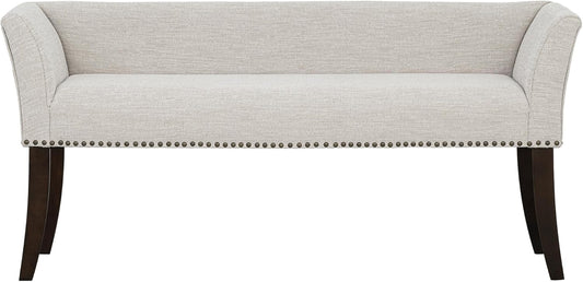 Madison Park Accent Bench for Living Room, Upholstered with Nailhead Trim, & Padded Seat Entryway Bench Small, End of Bed Bench with Back, 49.5" W x 19.25" D x 23" H, White Cream