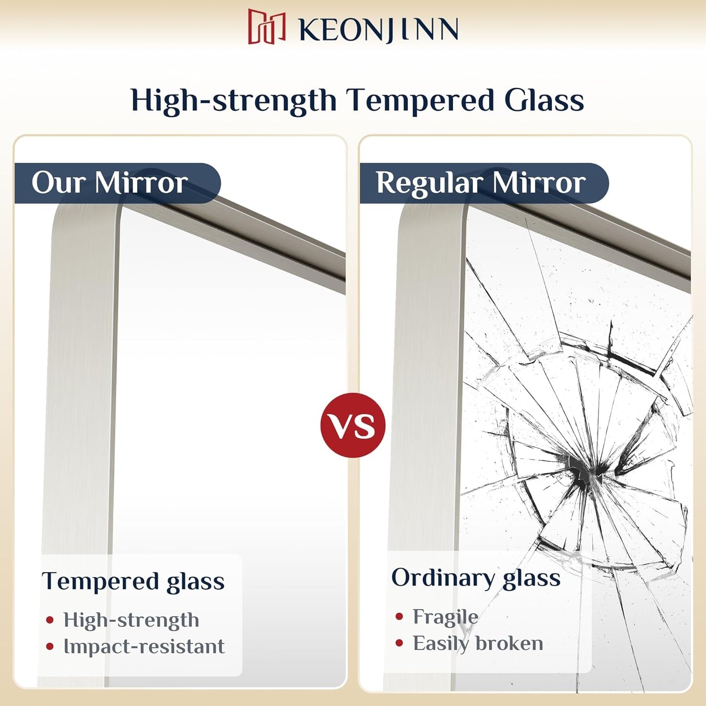 Keonjinn 55 x 36 Brushed Nickel Bathroom Mirrors for Over Sink, Large Rounded Rectangle Bathroom Vanity Mirror, Modern Decorative Silver Mirror, HD Tempered Glass Wall Mirror(Horizontal/Vertical)