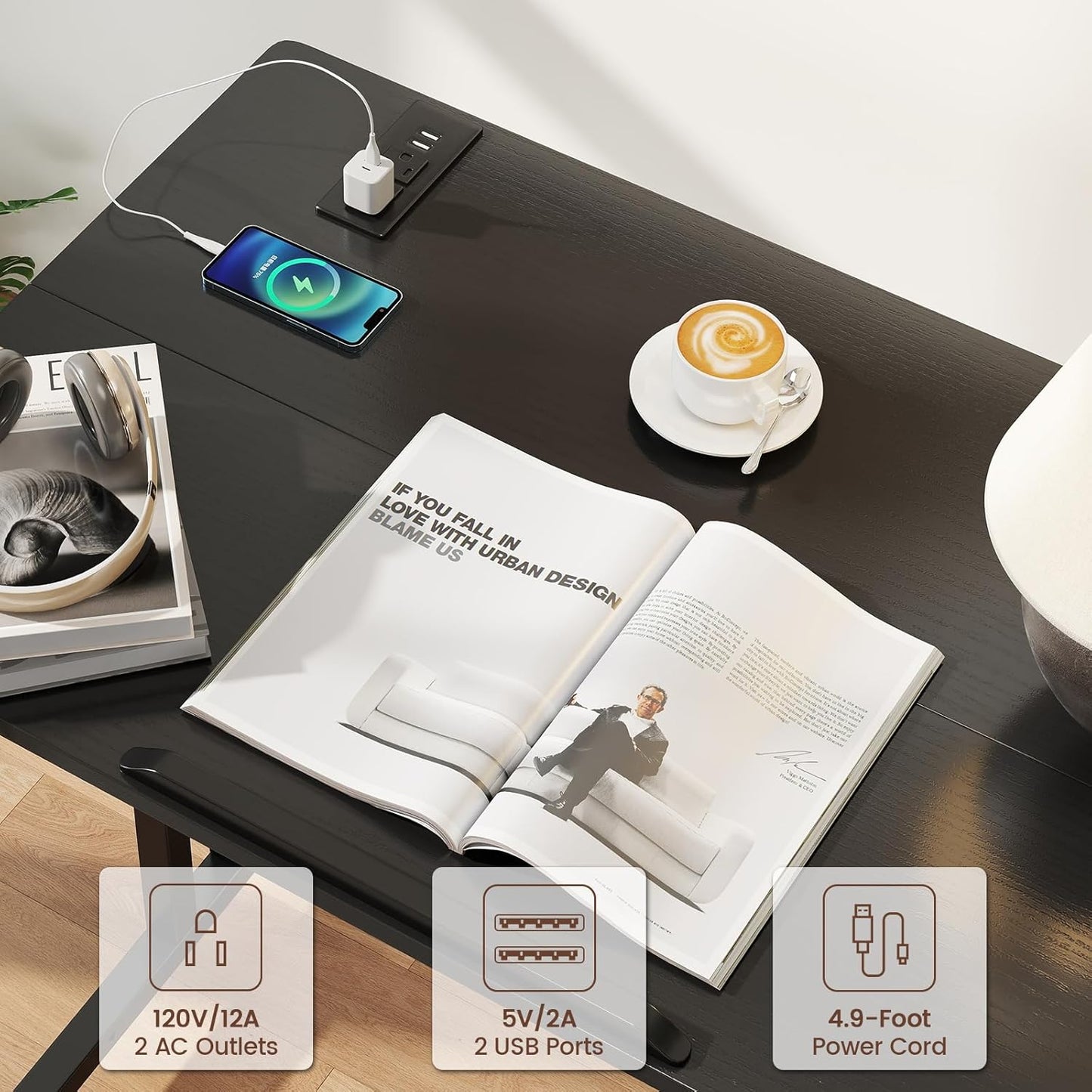 SIDUCAL Portable Standing Desk Adjustable Height, Rolling Computer Desk on Wheels, Mobile Home Office Workstation with USB Ports and Outlets, Laptop Cart for Standing or Sitting, 31.5" x 23.6" Black