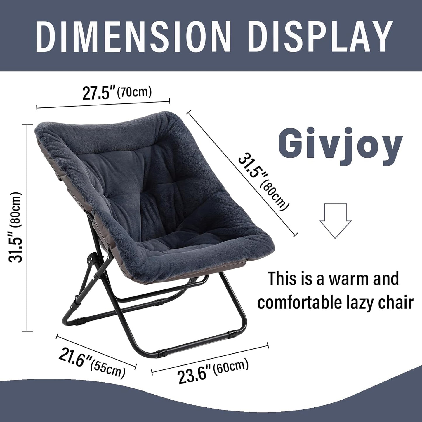 Comfy Folded Chair, Soft Faux Fur Oversized Folding Chair, Flexible Lounge Lazy Chair for Kids Girls Teens Adults, Moon Chair for Dorm Rooms, Bedroom, Living Room