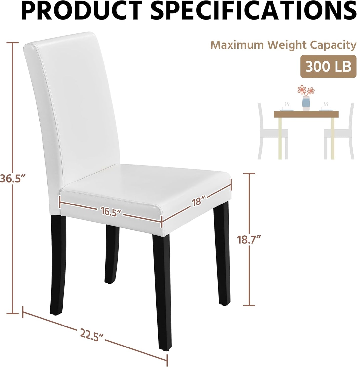 Yaheetech Dining Chairs Set of 4 PU Leather Upholstered Parsons Dining Chairs with Solid Wood Legs for Kitchen/Living Room/Restaurant, Modern Style, White