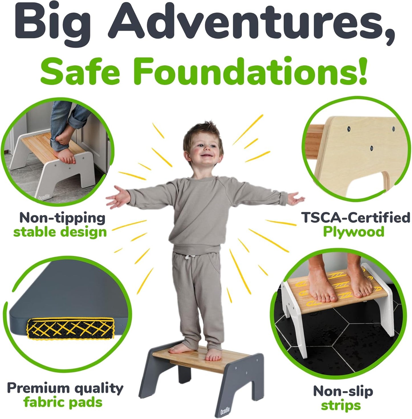 1-Step Wooden Step Stool for Toddlers | Kids Step Stool for Bathroom Sink, Kitchen, and Potty Training | Non-Slip Stool for Toilet Independence | Wooden Step for Children Ages 2+ White