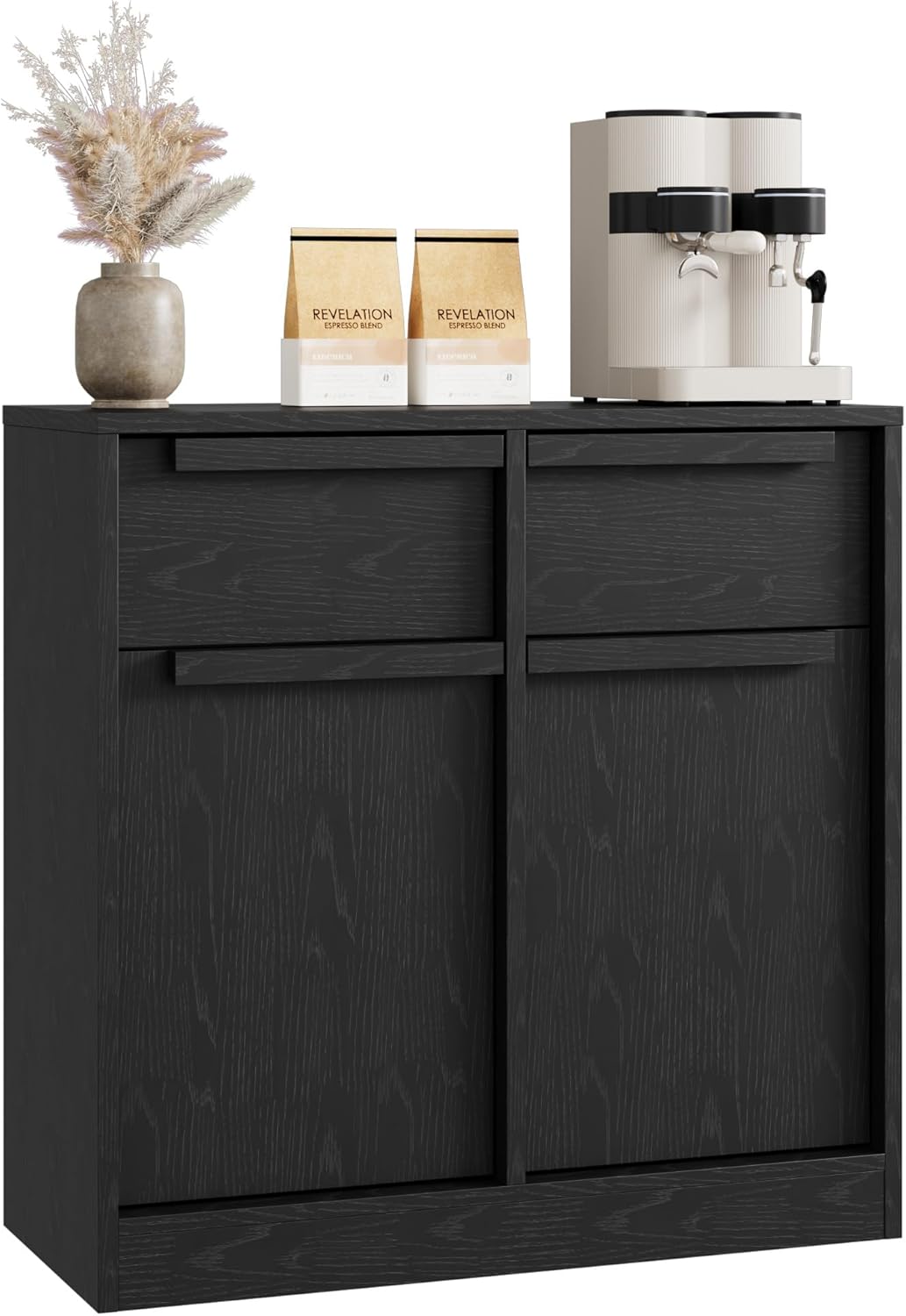 GarveeHome Sideboard Buffet Cabinet with 2 Drawers, 31.5" Large Coffee Cabinet with Storage, Modern Storage Buffet Table for Kitchen Dining Room, Living Room (Black, 2 Doors & 2 Drawers)