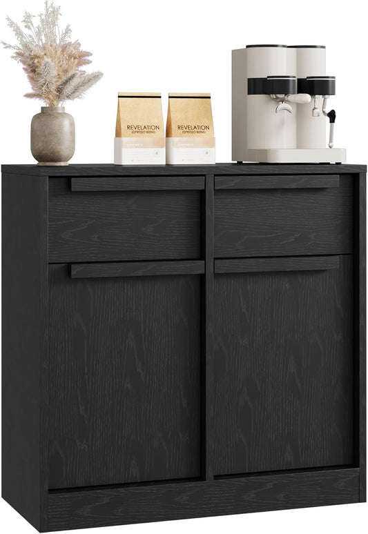 GarveeHome Sideboard Buffet Cabinet with 2 Drawers, 31.5" Large Coffee Cabinet with Storage, Modern Storage Buffet Table for Kitchen Dining Room, Living Room (Black, 2 Doors & 2 Drawers)