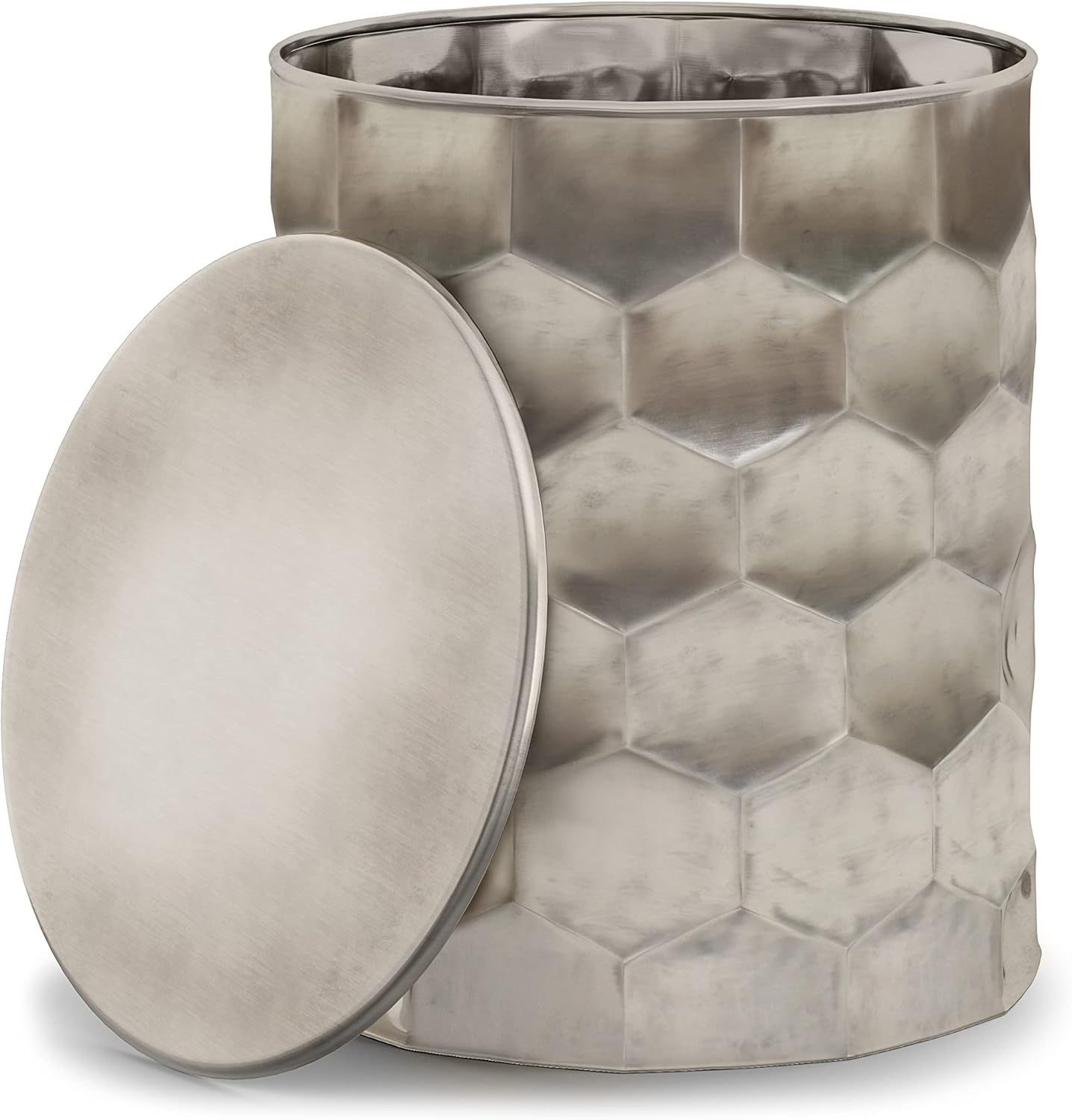 SIMPLIHOME Whitney Industrial 17 inch Wide Metal Storage Accent Side Table in Antique Silver , Fully Assembled for the Living Room and Bedroom