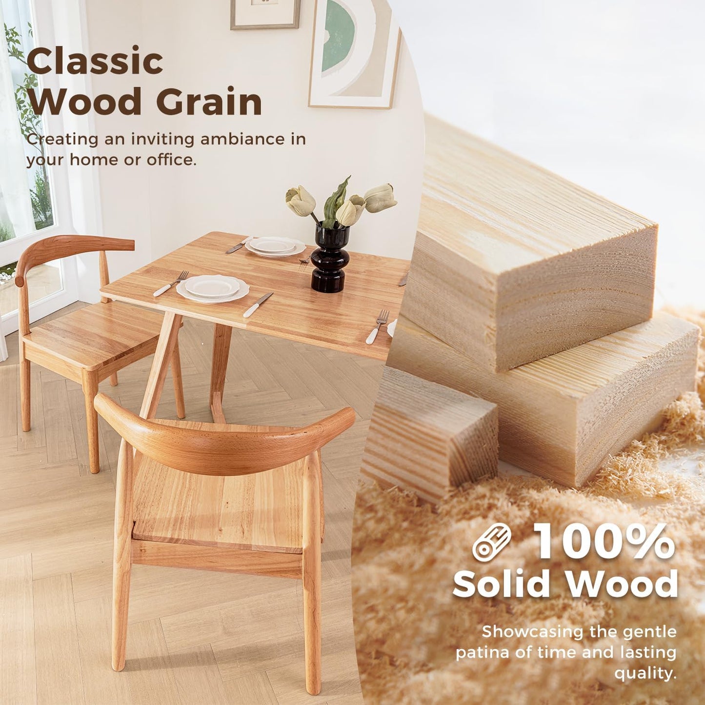 DELAVIN Solid Wood Dining Chairs Set of 4, Farmhouse Dining Room Chairs with Curved Backrest, Mid Century Modern Dining Chair for Living Room, Kitchen, Bedroom, Oak