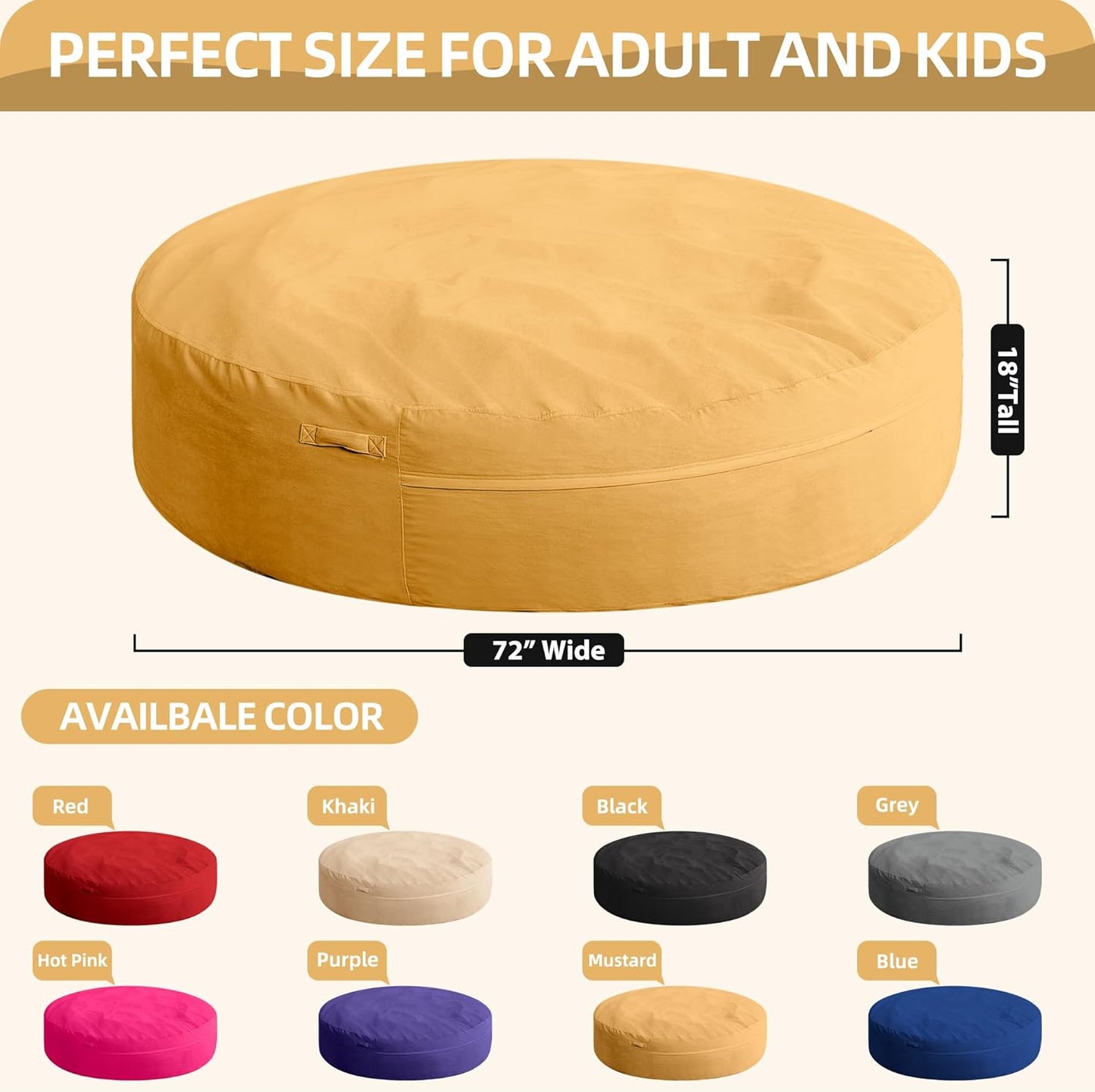 HABUTWAY XX-Large Bean Bag Chair: Giant 7' Memory Foam Furniture Bean Bag Chairs for Adults with Microfiber Cover 7Ft (Mustard)