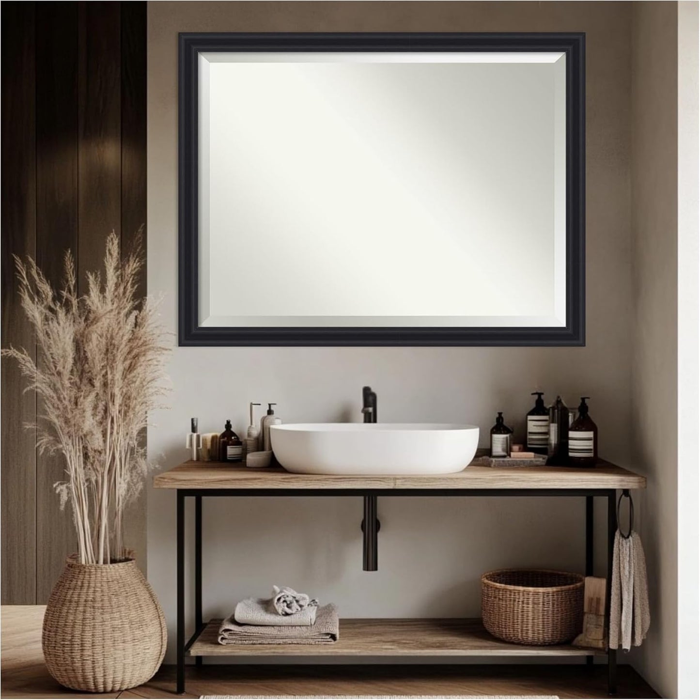 Amanti Art Black Bathroom Mirror for Over Sink, 34x44 Dalat Black Rectangle Vanity Mirror, X-Large Traditional Frame, Hangs Horizonally and Vertically, Bathroom Wall Decor, Beveled Edge