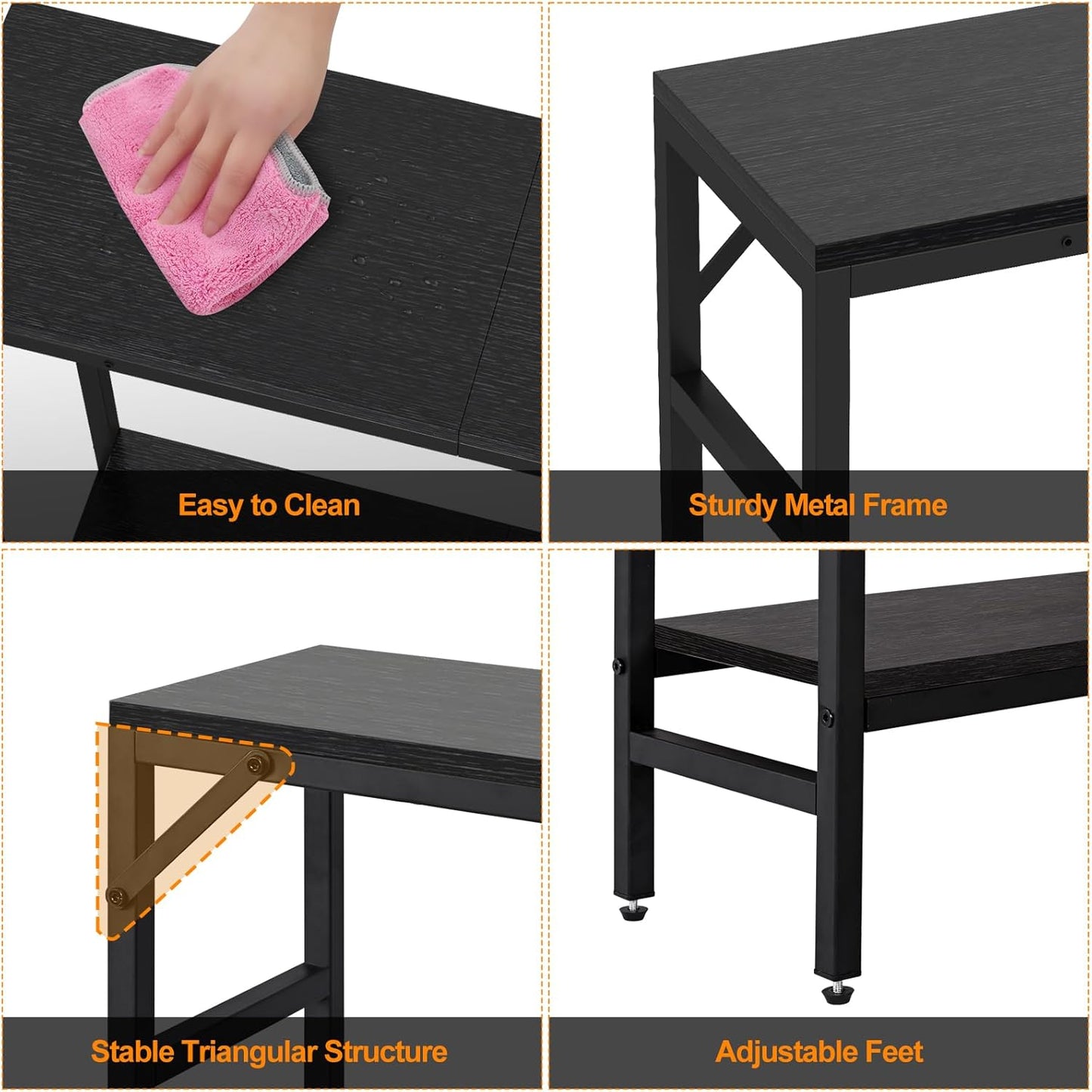 Narrow Console Table for Entryway - 2 Tier, 29.5” Entryway Table with Shelf, Industrial Thin Sofa Table with 2 Support Bar, Display Tables for Living Room, Bedroom, Foyer, Black