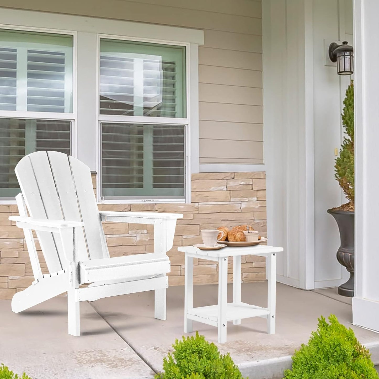 Adirondack Outdoor Side Table, 2-Tier Sturdy Patio End Table Weather Resistant, 16.5" Solid Side Table for Patio, Pool, Porch