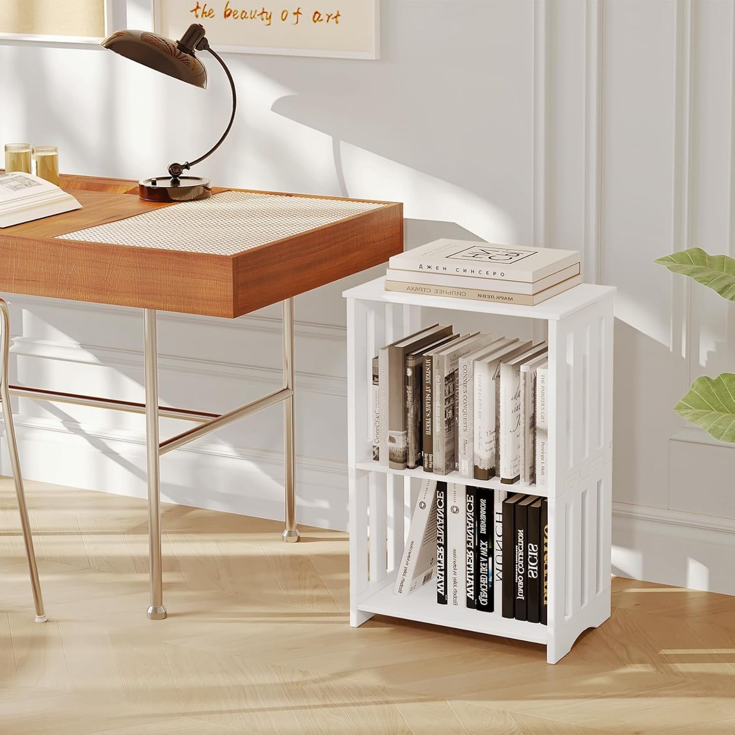 3-Tier End Table Night Stand Set of 2, White Side Table Small Bookshelf Bedside Table for Bedroom, Living Room, Office, Bathroom