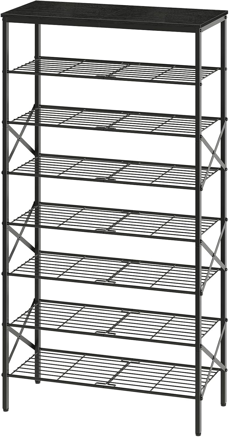 8 Tier Shoe Rack, Large Capacity Shoe Storage Organizer Holds 32 Pairs, Sturdy and Stable, for Entryway, Hallway, Closet, Dorm Room, Black SS08BB